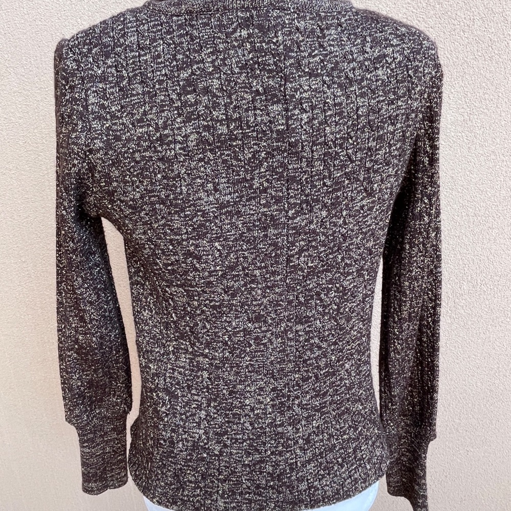 Cache Brown Gold Metallic Knit Jacket, Blazer, Ca… - image 5
